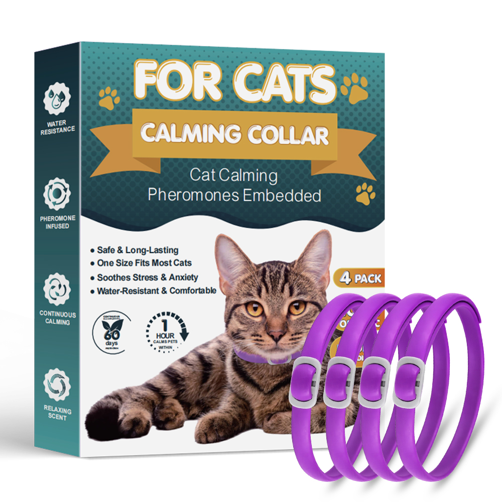 Collar calmante ajustable con feromonas, de color morado, para gatos