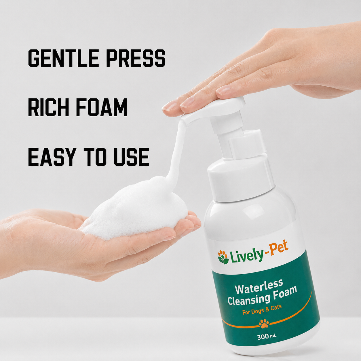 No rinse foaming pet shampoo for coat cleaning